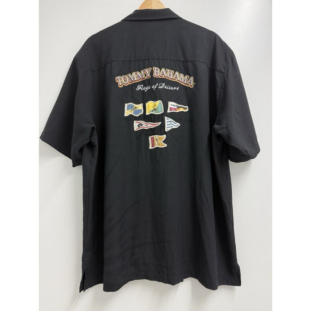 Tommy Bahama Flags Of Leisure Shirt Mens XL Silk Button Up Hawaiian Short Sleeve